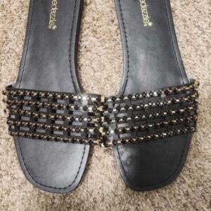 Black and Gold Women's Sandals Size 9 Flats Shoedazzle